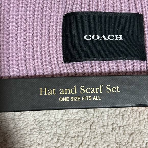 Coach Woven Patch Knit Beanie & Scarf Set Faded Pink OS - Picture 7 of 13